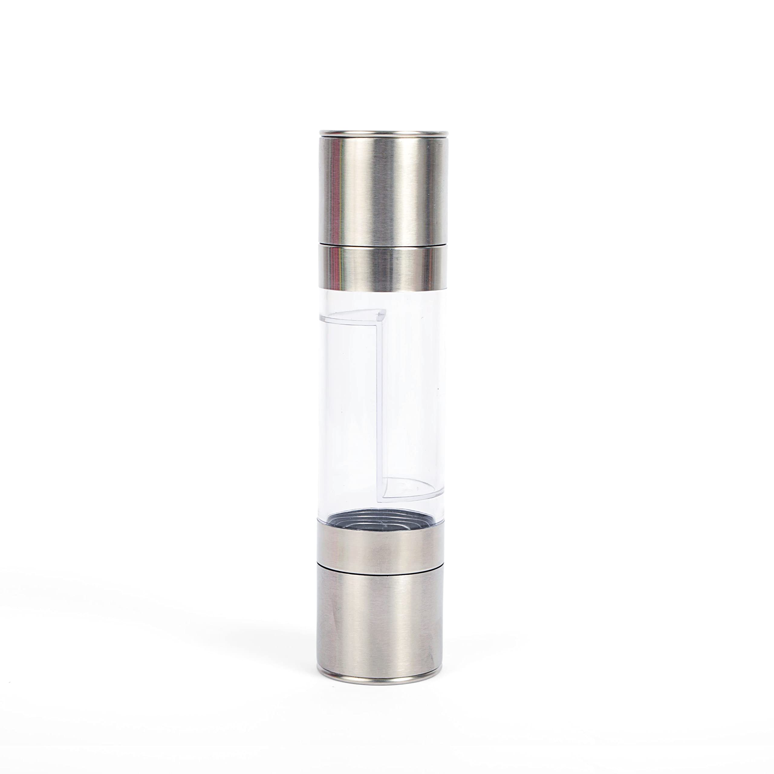 Premium Stainless Steel Salt and Pepper Grinder Set - Adjustable Ceramic Burrs for Fresh Seasoning - 2-in-1 Combo (100g Salt & 50g Pepper Capacity) - Perfect for Kitchen, Dining Table & Outdoor Cooking