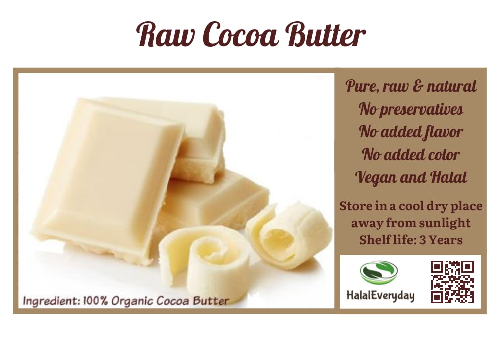 Premium 5 Lb Raw Unprocessed Cocoa Butter - Food Grade & Cosmetic Grade, Non-GMO - Perfect for DIY Lotion, Lip Balm, Body Butter, Soap Making & Skincare Products (Halal Certified) - Ideal for Home Beauty Recipes & Natural Cosmetics