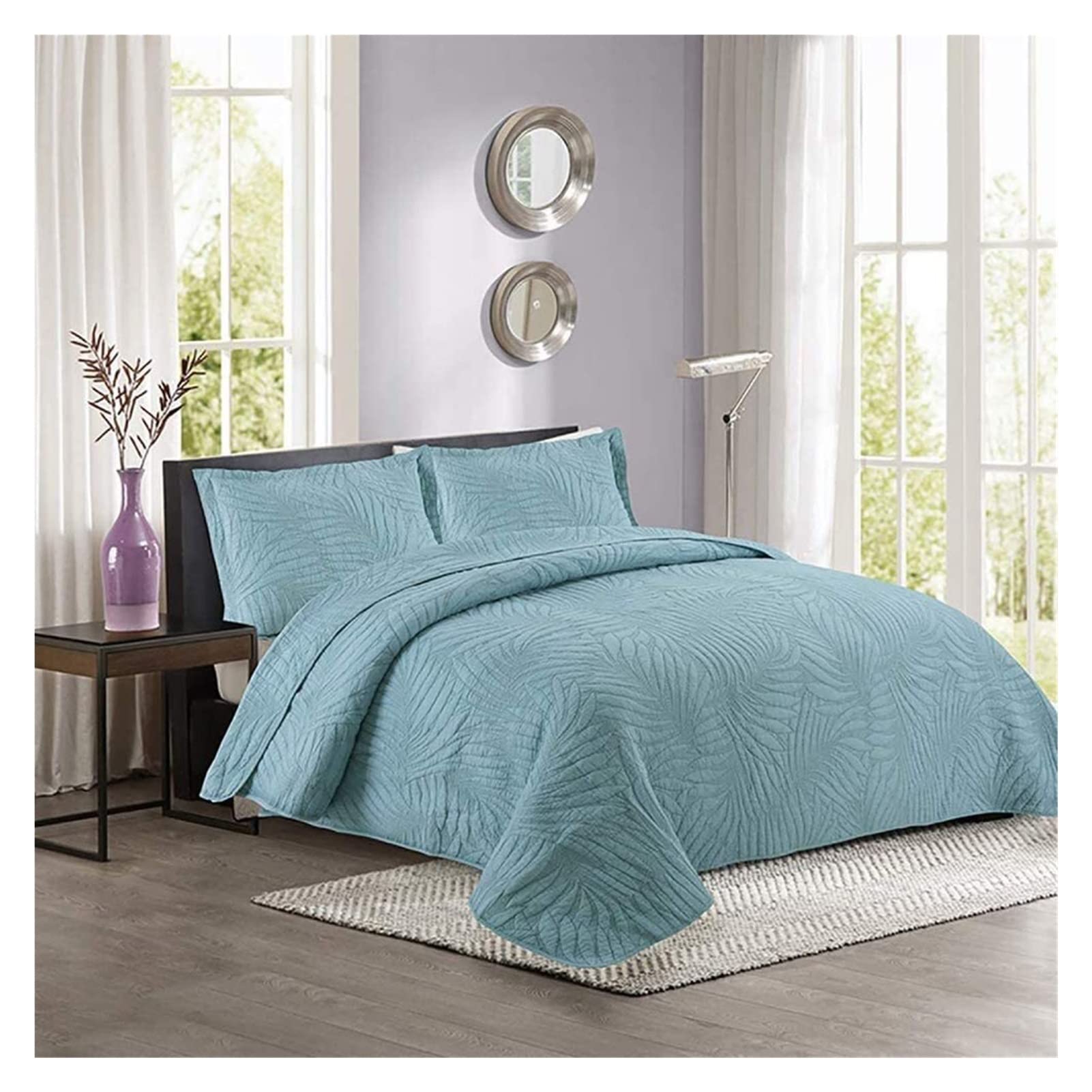 YXZN 100% Cotton Quilt Set - Full/Queen/King Size Lightweight Bedspread Coverlet with Pillow Shams | Breathable Bed Cover for All Seasons | Blue 250x270cm | Perfect for Guest Rooms, Master Bedrooms & Cozy Home Decor