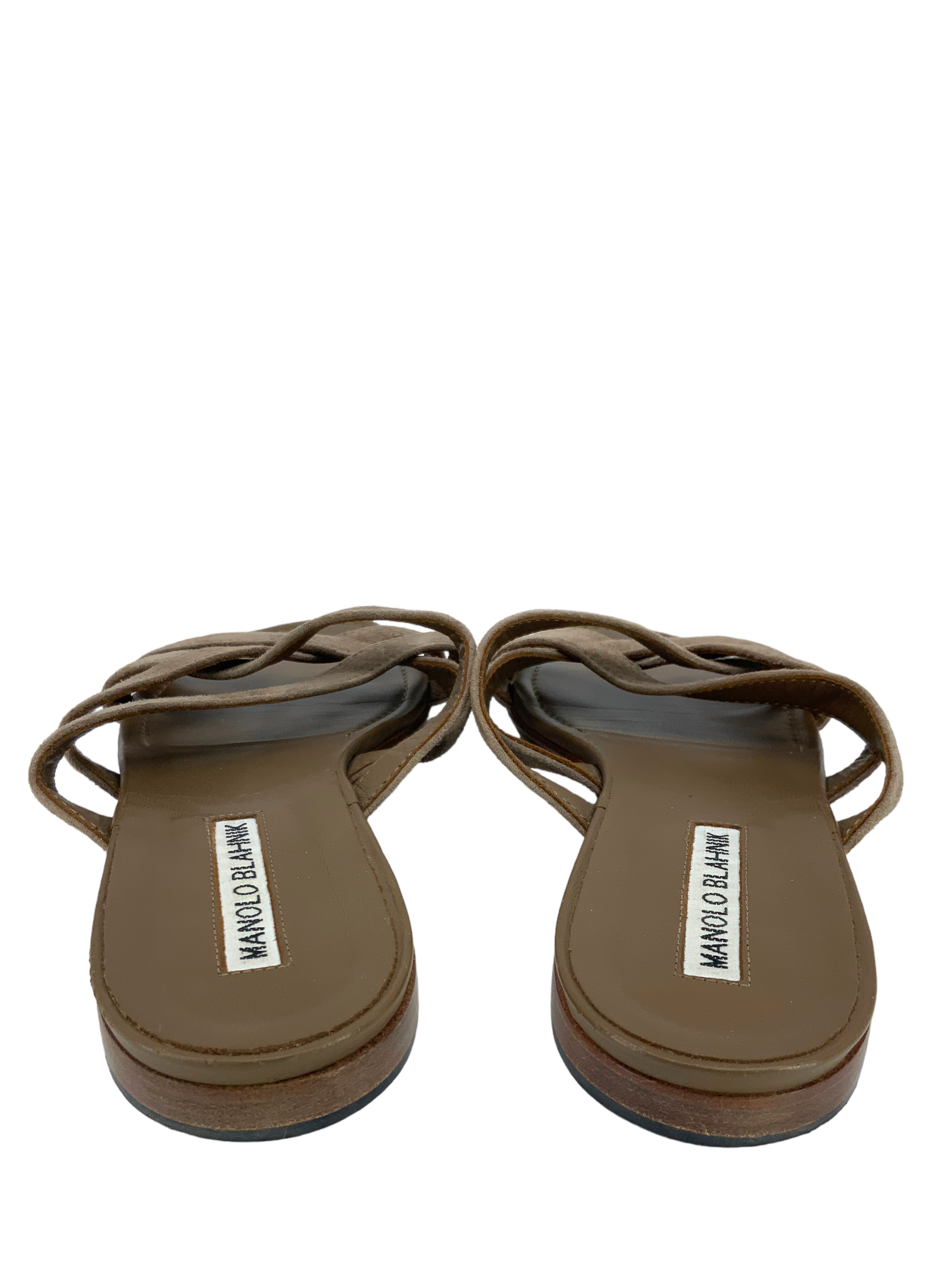 Manolo Blahnik Suede Strappy Slide Sandals Women's Size 8 | Comfortable Summer Dressy Heeled Sandals for Weddings, Parties & Date Nights