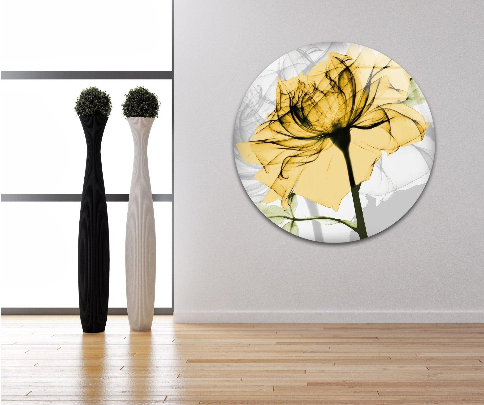 Albert Koetsier Yellow Rose Stained Glass Wall Art - Handmade Floral Decor for Living Room, Bedroom & Office