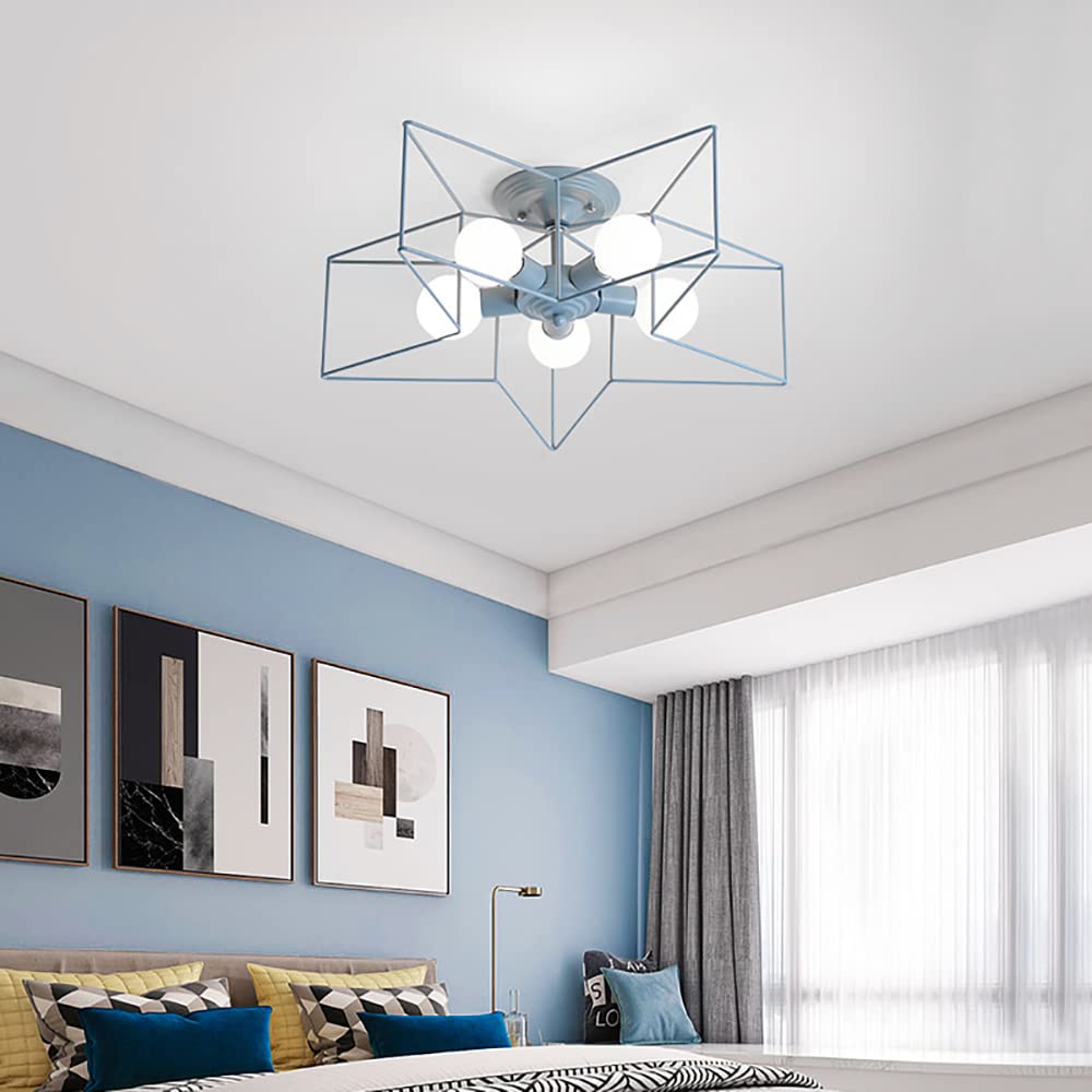 KWOKING 5-Light Star Ceiling Fixture - Modern Flush Mount LED Ceiling Light in Blue - Minimalist Design for Bedroom, Living Room & Nursery Lighting