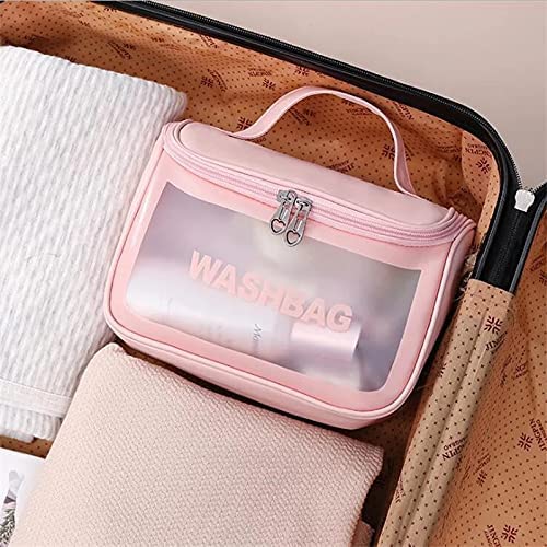 Waterproof Hanging Cosmetic Makeup Bag - Travel Toiletry Organizer for Women & Men - Portable Wash Storage Pouch for Cosmetics, Grooming Essentials - Ideal for Travel, Gym, Home Use (Pink)