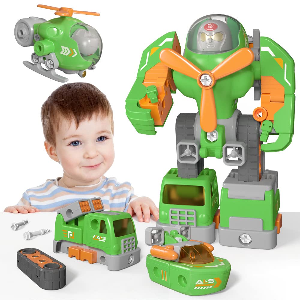 FRUSE 3-in-1 STEM Robot Toys - Transforming Vehicles for Kids | Educational Building Set with Plane, Boat & Truck | Perfect Gift for Ages 3-7 for Birthday & Learning Play