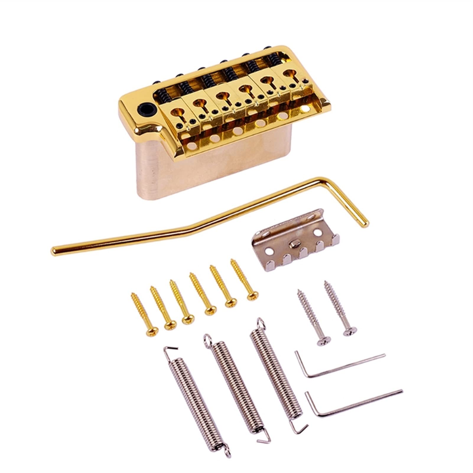 6-String Gold Metal Electric Guitar Bridge Tremolo System Set with Wrench & Screws - Replacement Tailpiece for Stratocaster Guitars | Perfect for Upgrades, Repairs & DIY Guitar Maintenance