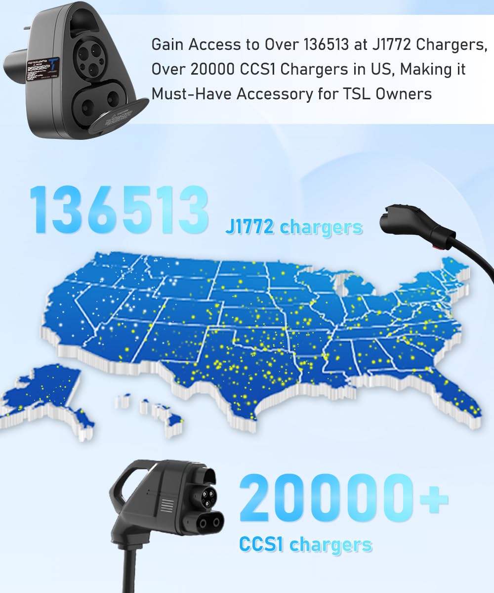 Tesla Charger Adapter - Universal 2-in-1 CCS to J1772 Adapter for Tesla Model 3/S/X/Y | Compatible with CCS1 & J1772 Charging Stations | 250KW High Power DC/AC Supercharger | Perfect for Road Trips & Home Charging | Ideal Tesla Accessory Gift