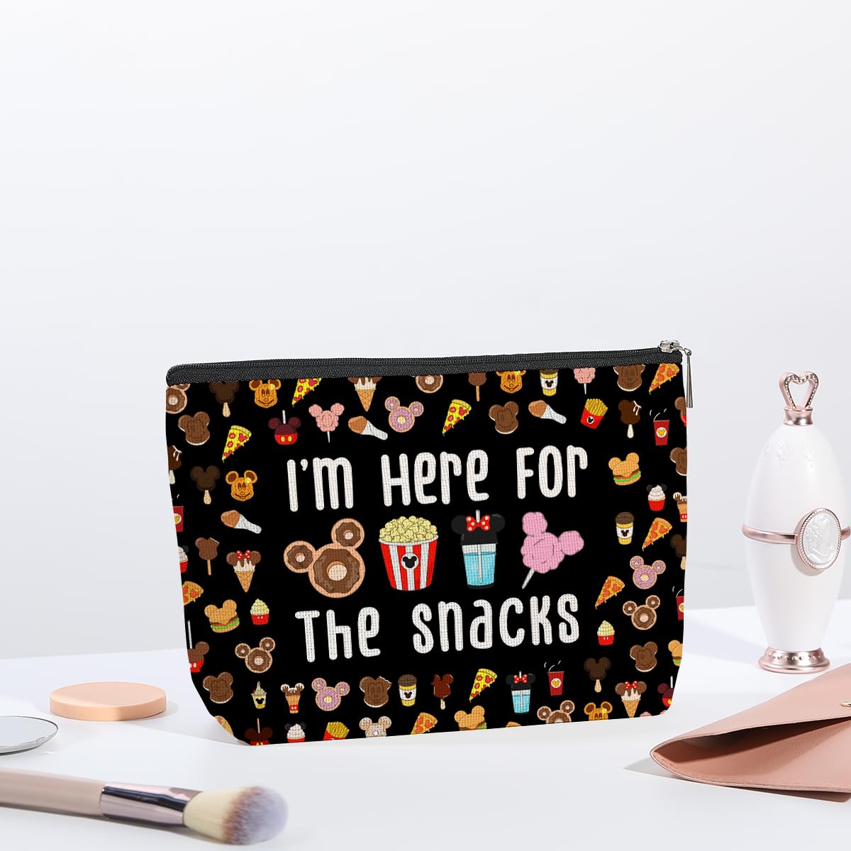Magic Kingdom Lover Gift - Halloween Snacks Cosmetic Bag for Travel, Cute Toiletry Pouch for Girls & Teens - Makeup Organizer Zipper Pouch (Black) - Perfect for School, Parties & Vacation Essentials