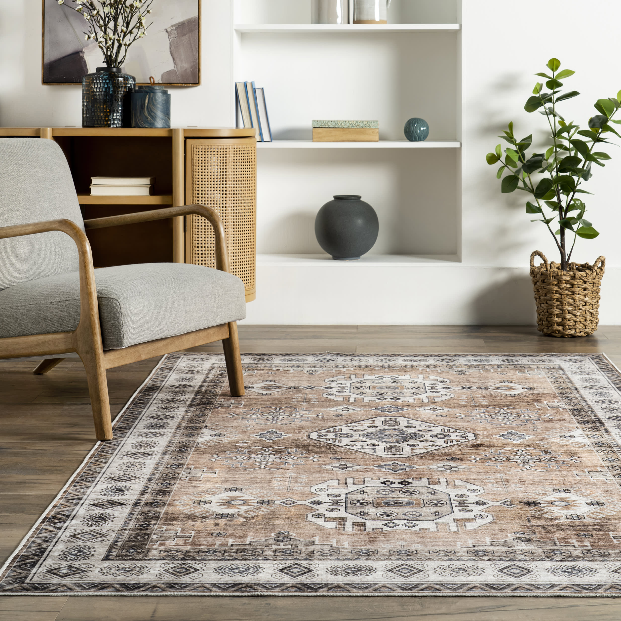 Antoinette Spill-Proof Washable Rug - Light Orange | Non-Slip Kitchen & Nursery Mat for Home Decor