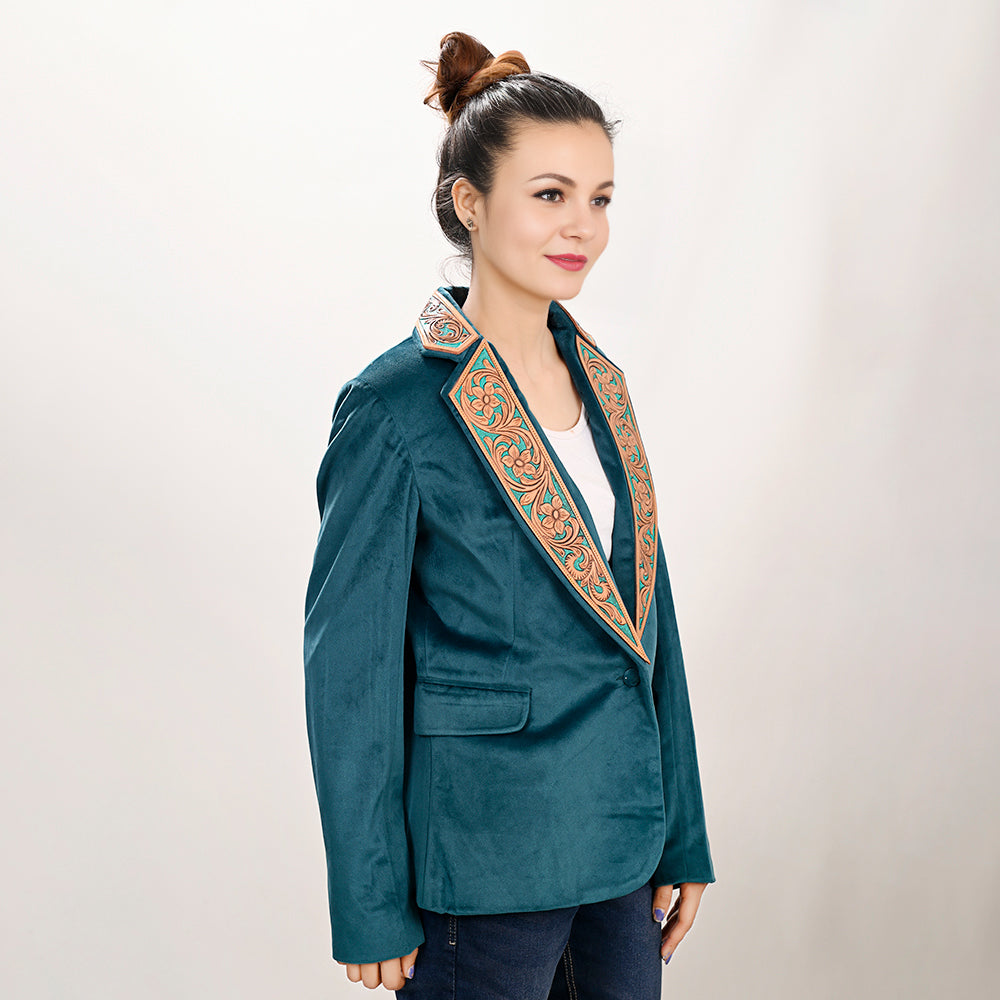ADBZ027 Genuine Leather Hand-Tooled & Hand-Carved Women's Blazer Dress Jacket for Ladies & Girls - Perfect for Office Wear, Formal Events & Special Occasions