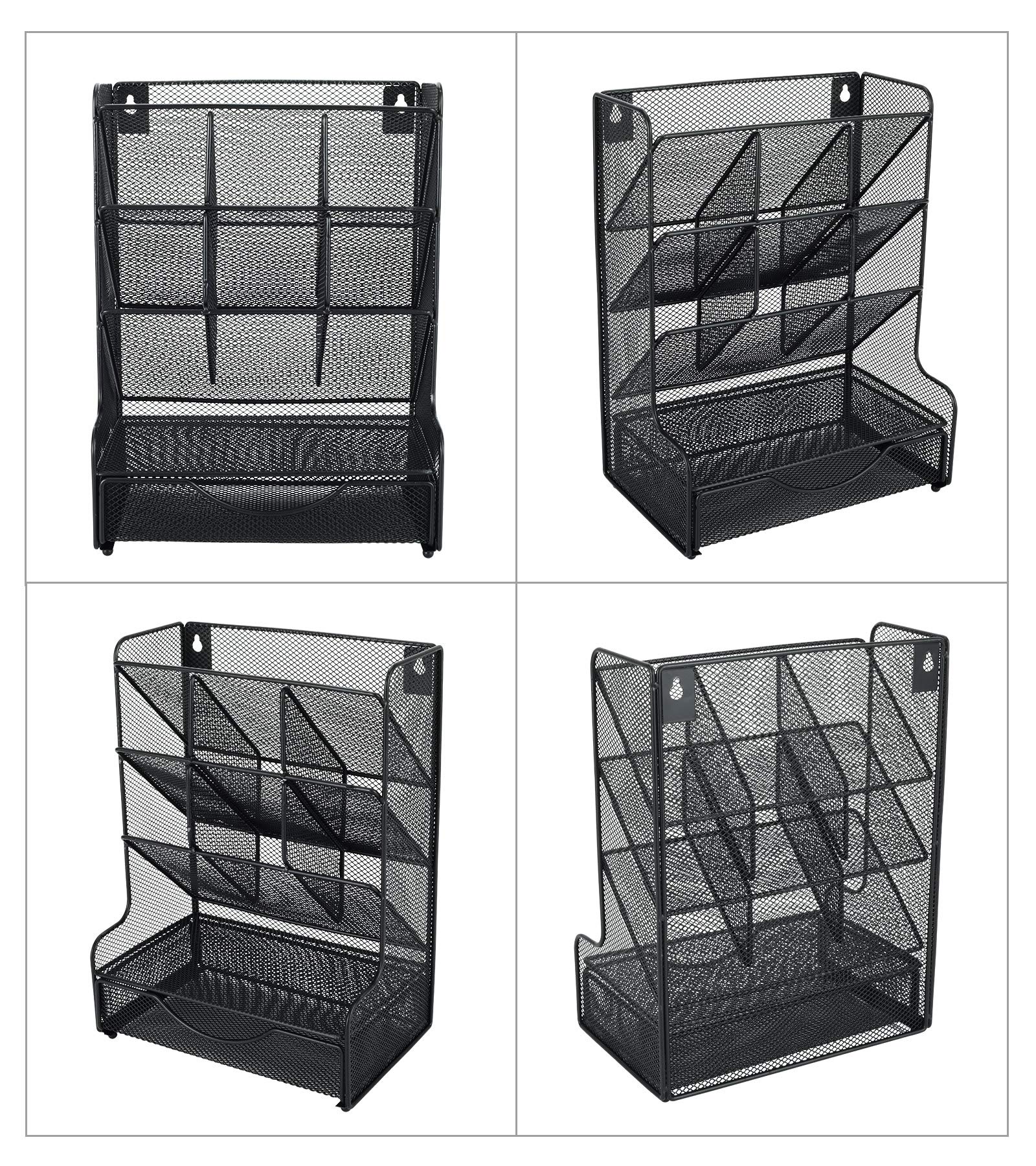 PAG Metal Mesh Desk Organizer with 9 Compartments & Drawer - Black Office Supplies Storage Caddy, Wall Mountable Pencil Holder for Kids - Perfect for School, Home Office & Workspace Organization