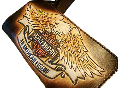Handmade 3D Genuine Leather Biker Wallet for Men - Custom Engraved & Hand-Painted Long Leather Wallet - Personalized Gift for Motorcycle Riders, Travel & Everyday Use