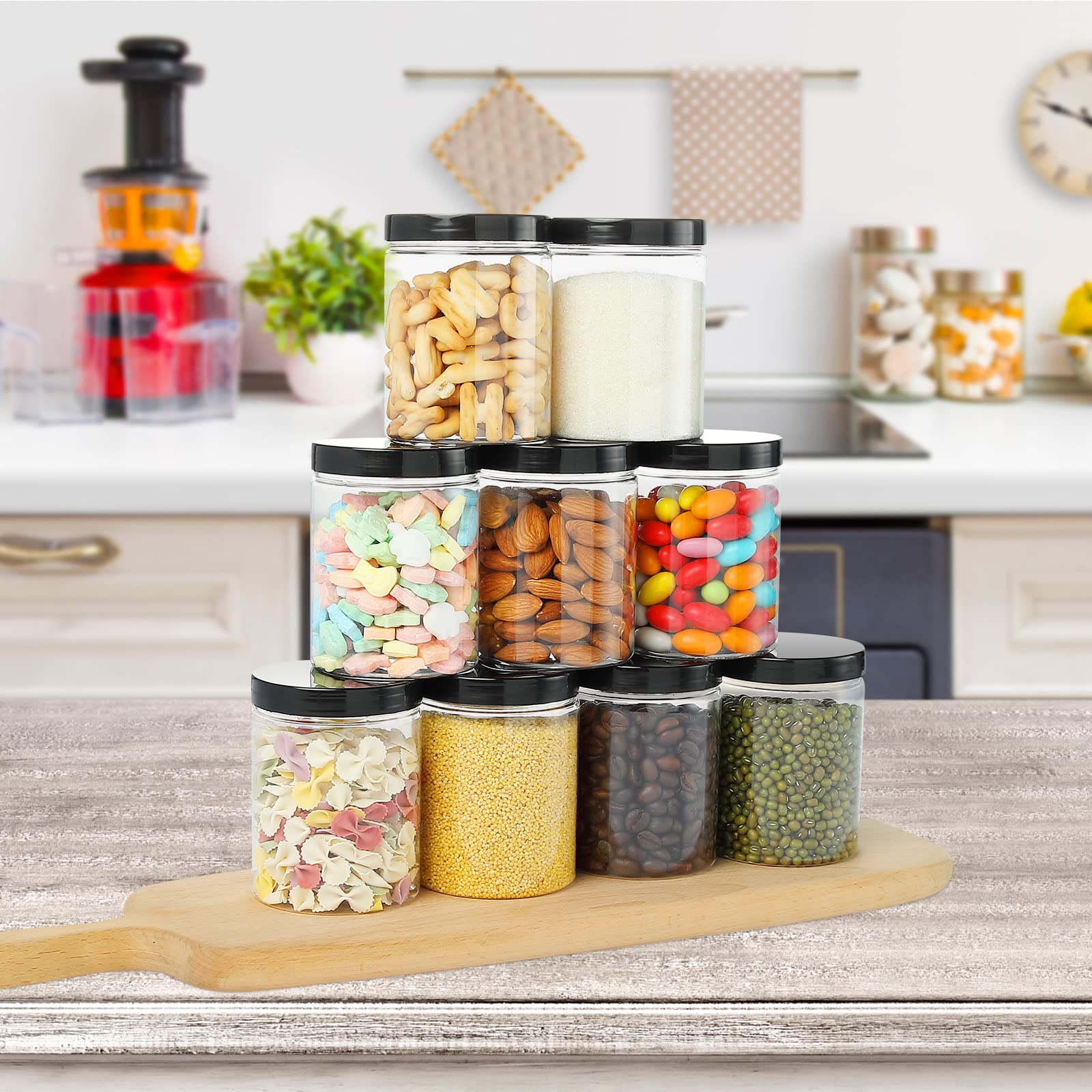 36Pcs 8oz Empty Plastic Jars with Screw-On Lids - Refillable Round Containers for Slime, Cosmetics & Food Storage - Includes Pen & Labels - Wide-Mouth Design for Easy Use - Perfect for DIY Crafts, Bath & Body Products, Kitchen Spices & Household Organization