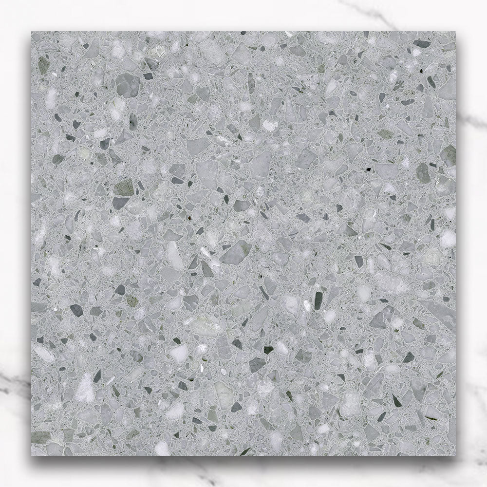 Modena Grey 600x600mm Matte Terrazzo Porcelain Floor Tile - Perfect for Kitchen, Bathroom & Living Room Flooring