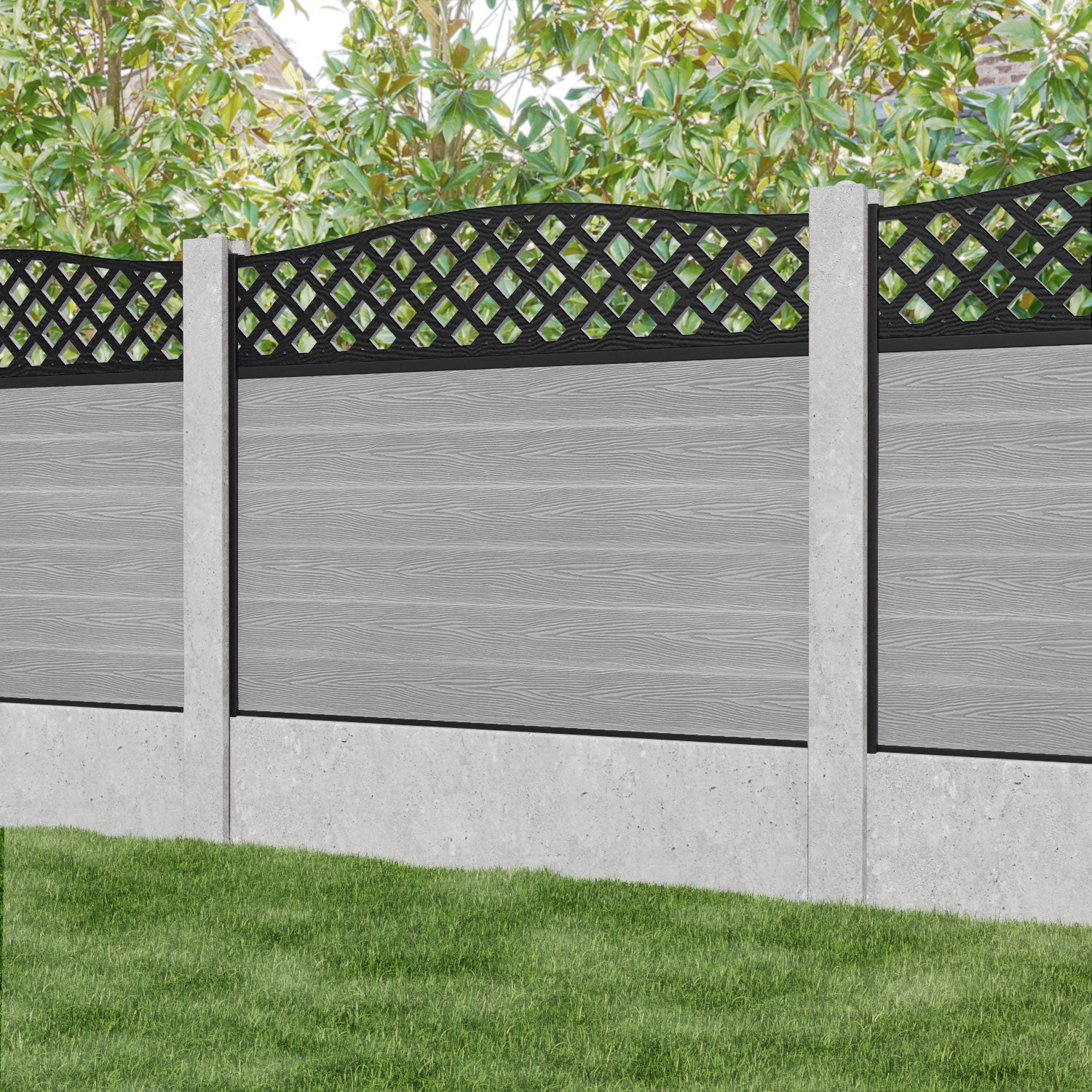 Classic High Wave Fence Panel - Light Grey Vinyl Privacy Fence for Concrete Posts | Durable Outdoor Garden & Backyard Fencing Solution