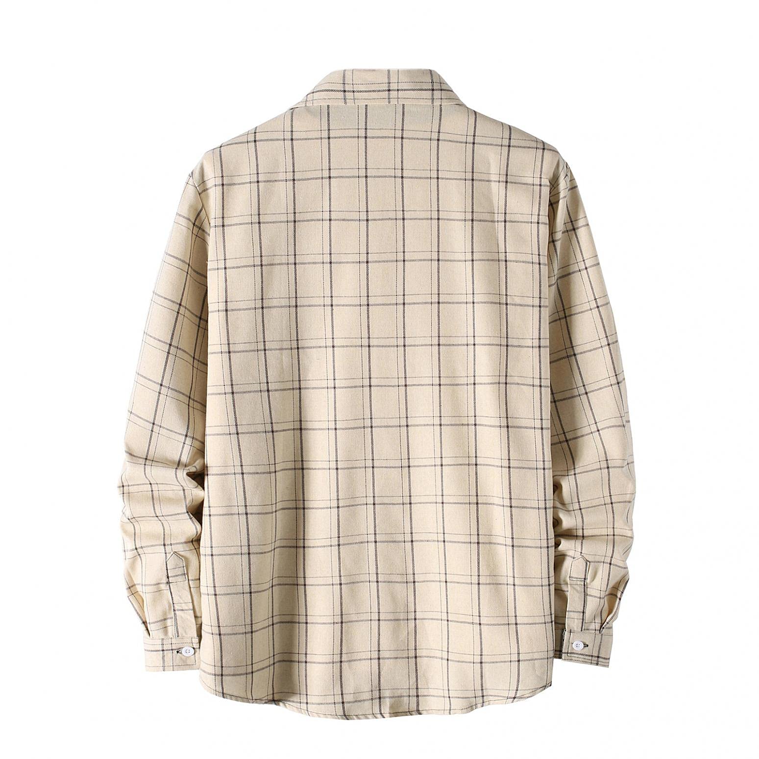 Men's Casual Flannel Shirt - Long Sleeve Plaid Button Down Shirt, Loose Fit Checkered Dress Shirt in Beige (Medium) | Perfect for Outdoor Activities, Work & Fall Fashion
