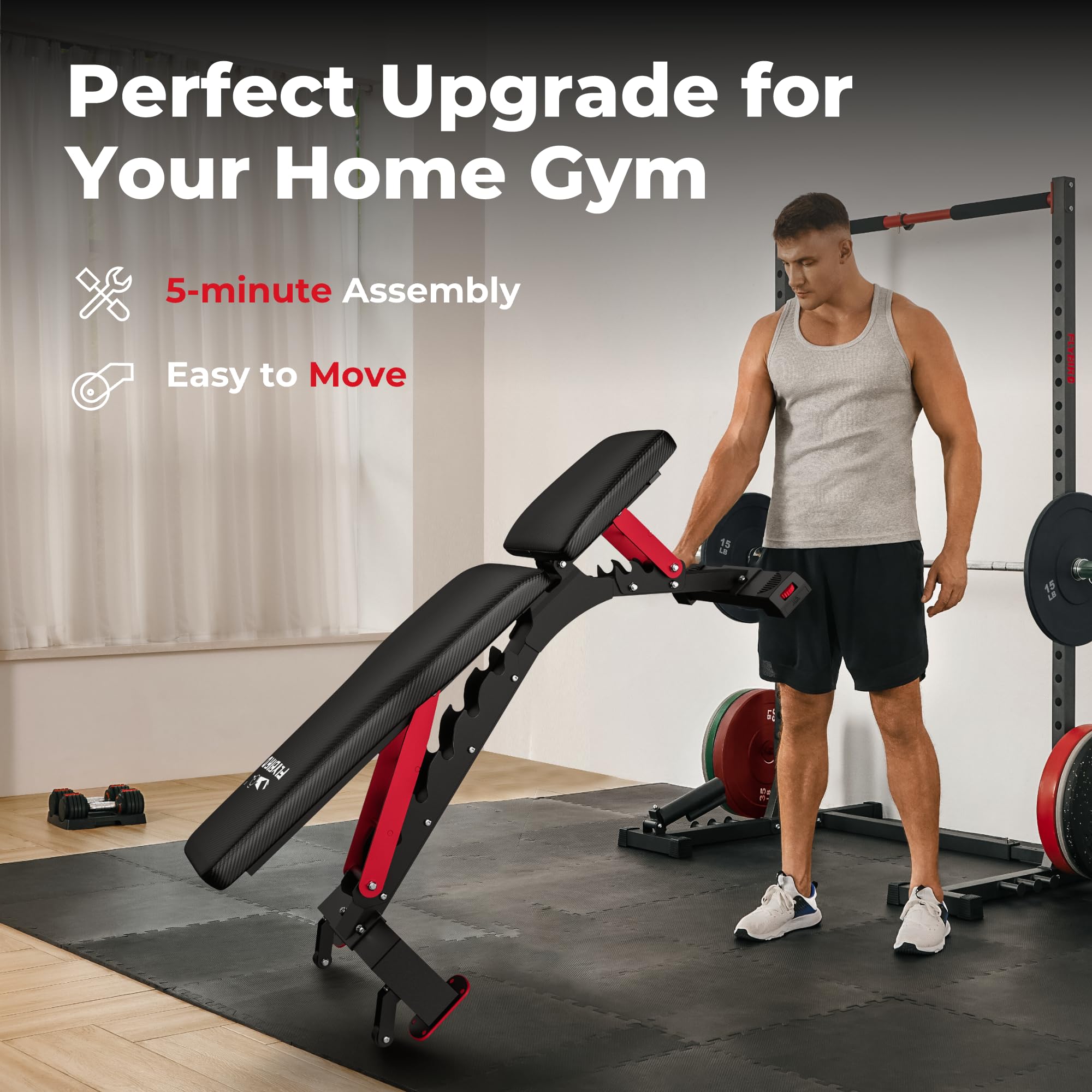 FLYBIRD Adjustable Weight Bench for Strength Training - 1200LBS Capacity Heavy Duty Workout Bench for Home Gym & Bodybuilding