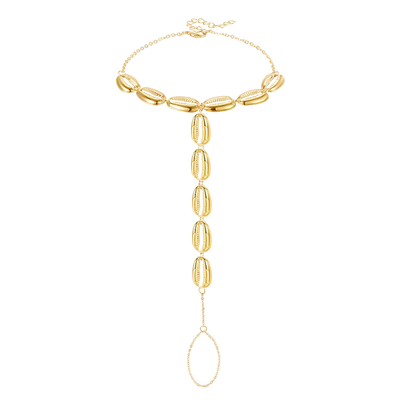 Fashion Gold Shell Anklet Bracelet Set for Women - Elegant Chain Anklets & Rings with Smart Talk Band, Perfect for Beach Parties, Date Nights & Casual Wear (Color: Black)