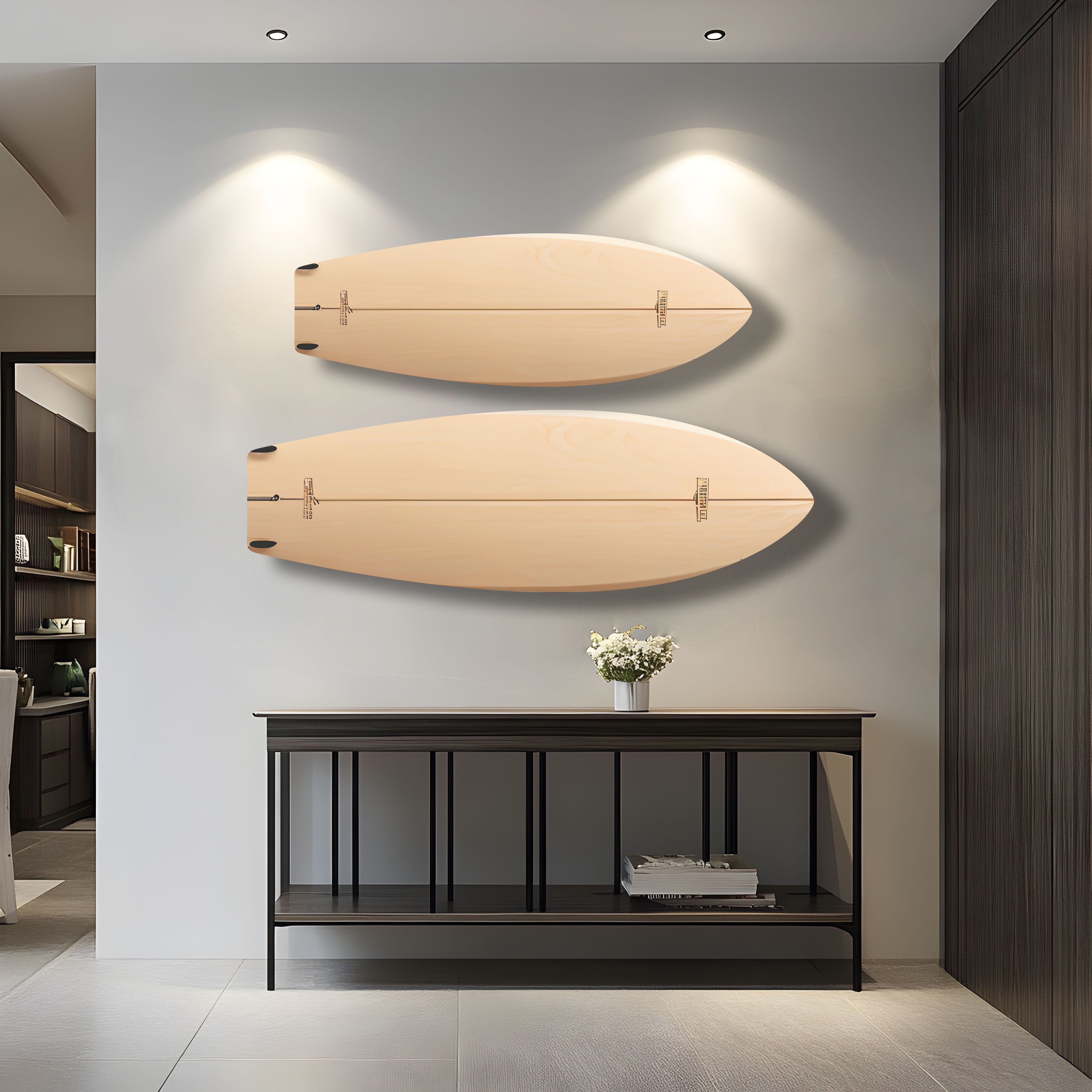 Abstract Beige Surfboard Wall Art - Coastal Decor for Beach House, Living Room & Bedroom - Handmade Wooden Surfboard Wall Hanging for Boho, Nautical & Coastal Theme Rooms