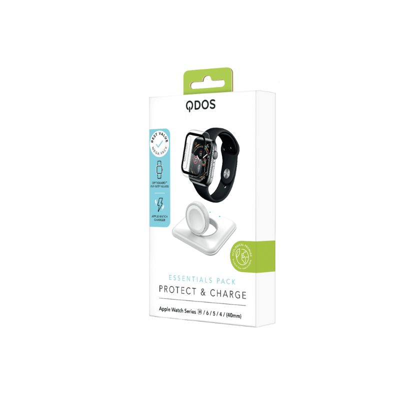 QDOS Screen Protector & Charging Base for Apple Watch SE/6/5/4 (40mm) - 2-in-1 Protection & Convenient Charging for Workouts, Sleep Tracking & Daily Use