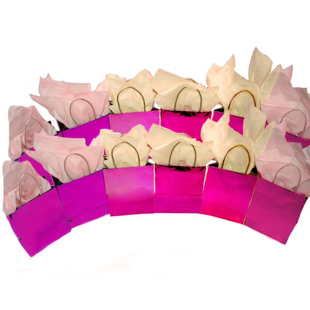 12 Pack Fuchsia Foil Cube Gift Bags for PMU - Elegant Party Favor Pouches for Weddings, Baby Showers & Special Occasions
