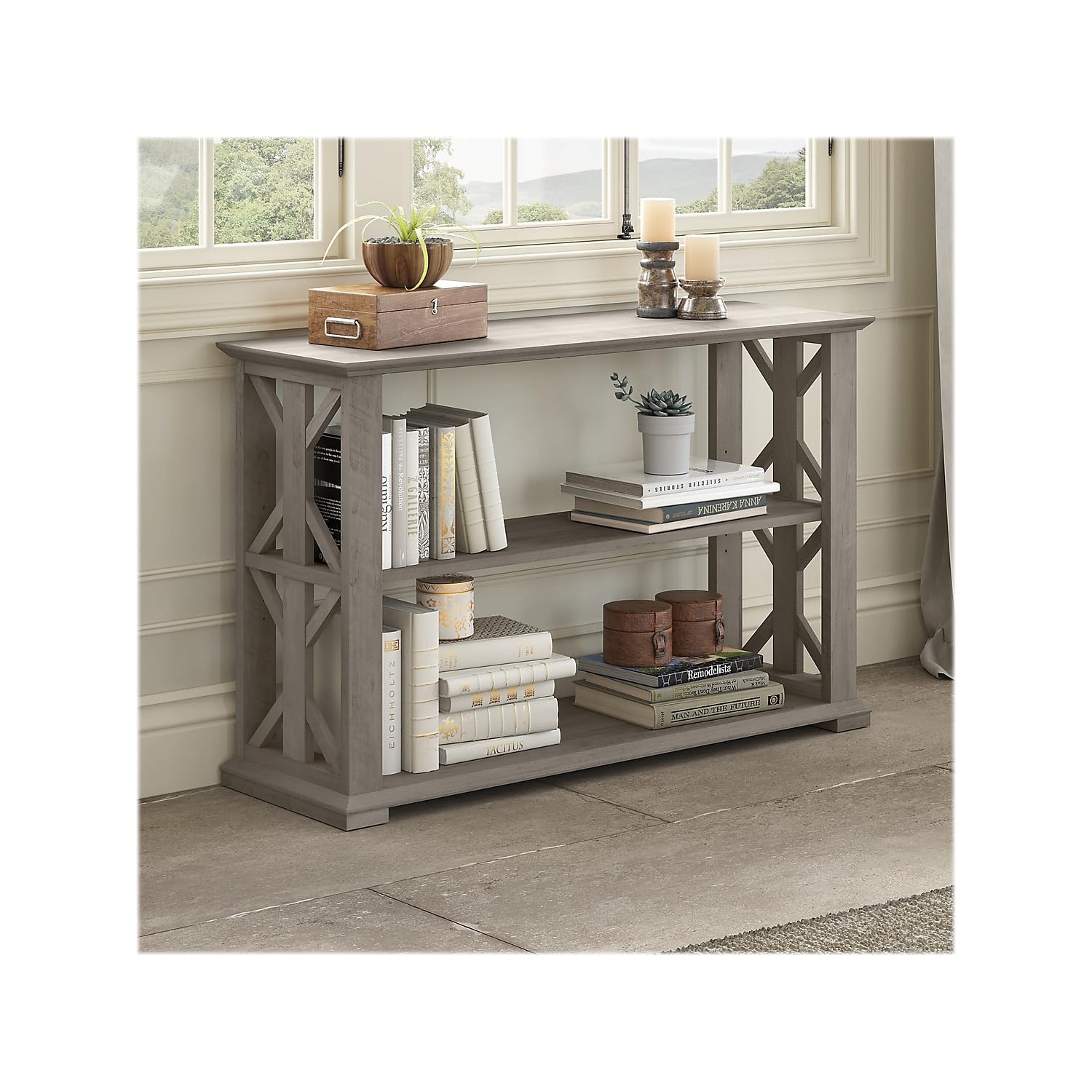 Bush Furniture Homestead Console Table with Shelves - Driftwood Gray Finish - Entryway, Living Room, or Hallway Storage Solution