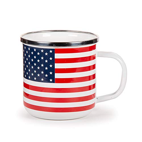 Stars & Stripes Enamelware 12 oz. Coffee Mugs, Set of 4 - Patriotic American Flag Design for Camping, Picnics & Outdoor Adventures