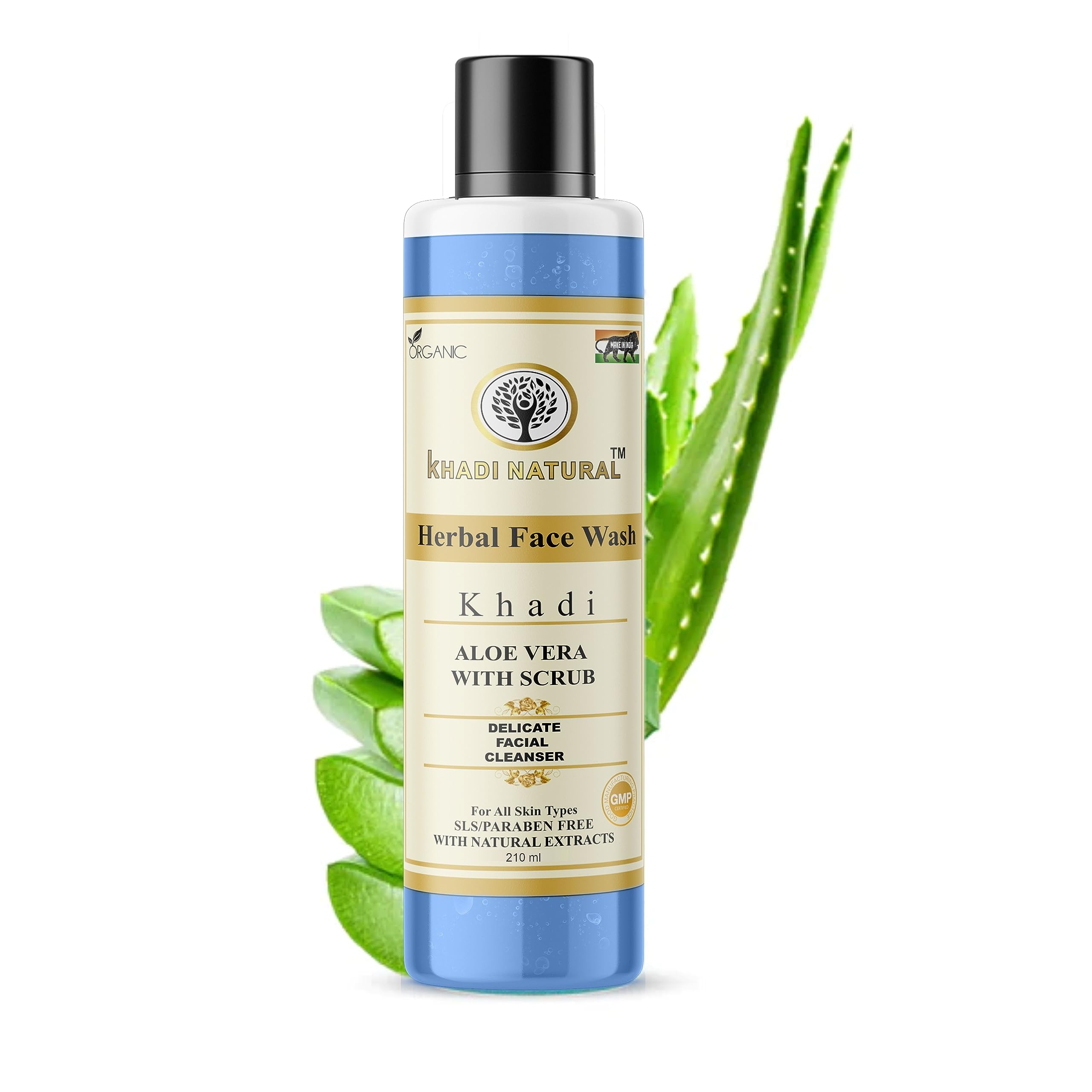 Khadi Natural Aloe Vera Face Wash with Scrub - SLS & Paraben Free - Gentle Exfoliating & Cleansing for All Skin Types - Perfect for Daily Skincare Routine