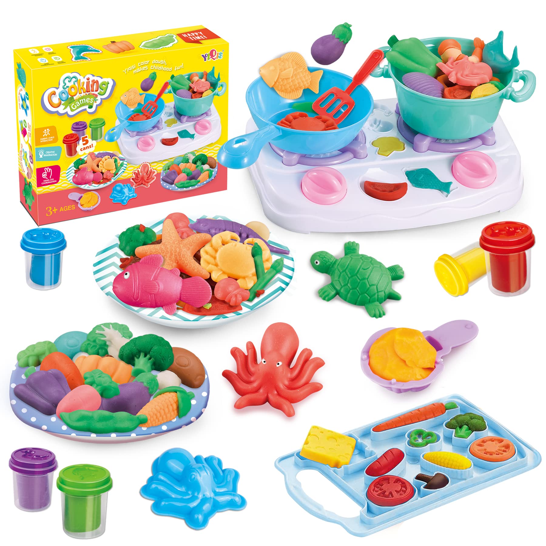 **Cewuky 36-Piece Playdough Set - 5 Colors Dough, Kitchen Accessories & Play Food for Kids Ages 4-8 - Pretend Cooking Toys with Stovetop Molds - Perfect for Christmas Gifts & Creative Playtime**