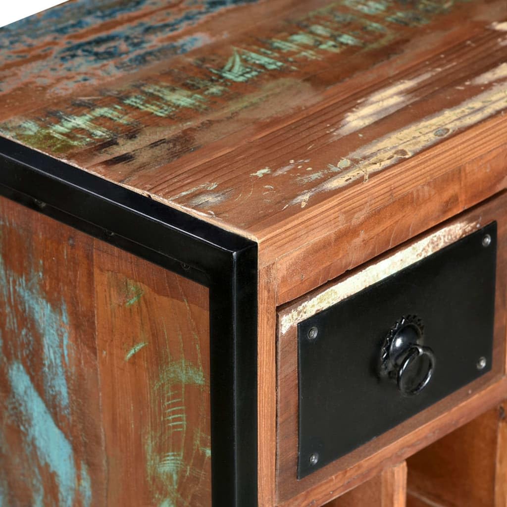 Industrial Wine Rack 16 Bottles Capacity with 2 Pull-Out Drawers - Solid Reclaimed Wood Rustic Bar Cart for Kitchen, Dining Room or Wine Cellar - 21.2