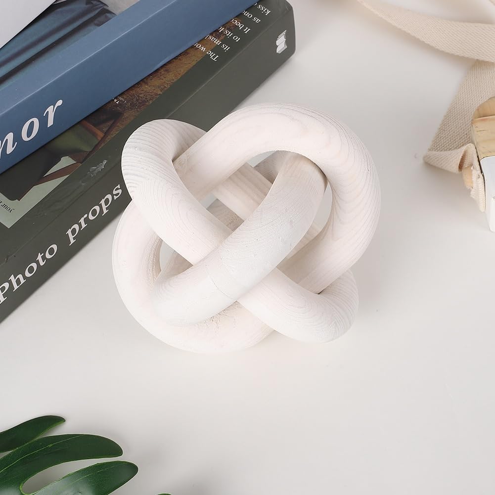 Hand Carved Boho Wooden Knot Chain Decor - 3-Link Rustic Farmhouse Shelf Accent for Bedroom, Living Room & Coffee Table | Boho Chic Home Decor, Wedding Centerpiece, Gift Idea