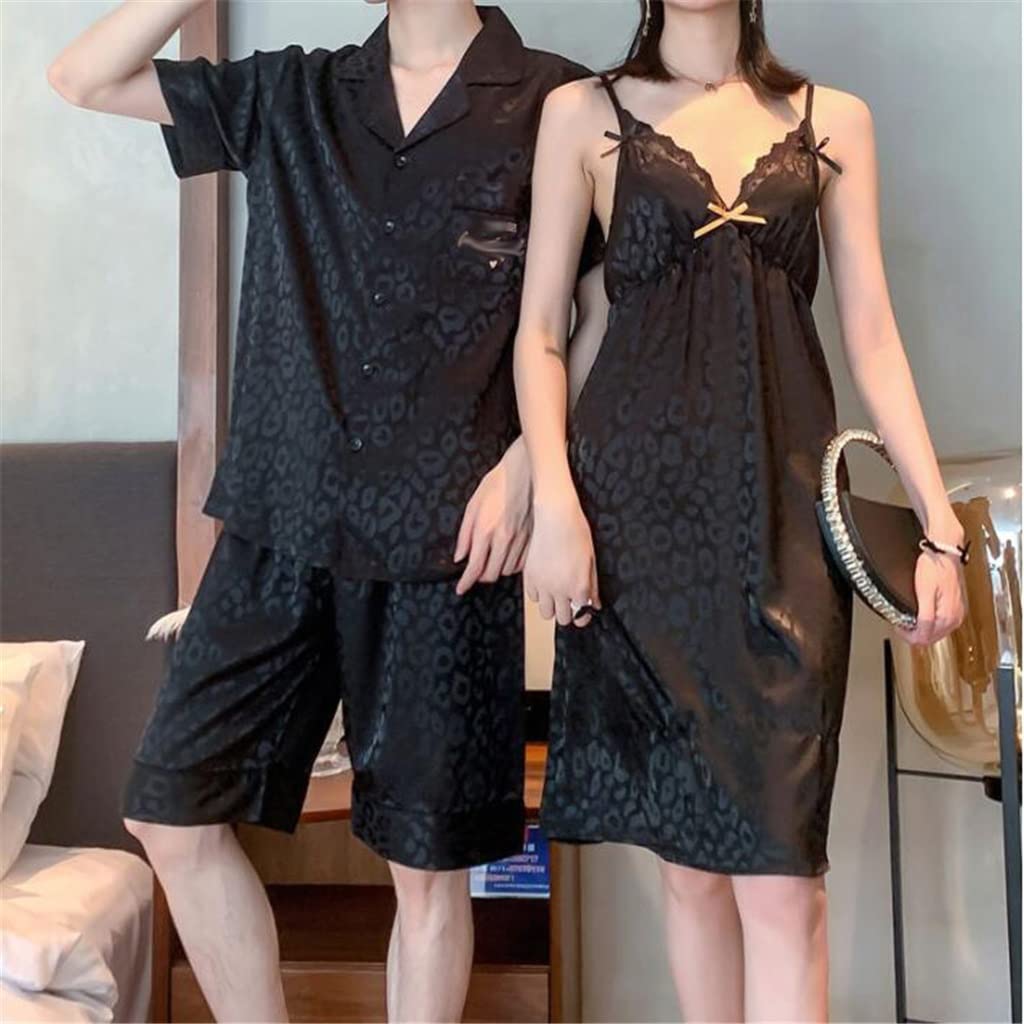 Sexy Backless Couple Pajama Set - Ice Silk Nightwear for Women & Men with Thin Straps - XXL Size for Comfortable Sleepwear & Romantic Nights (Perfect for Anniversary Gifts & Couples Retreats)