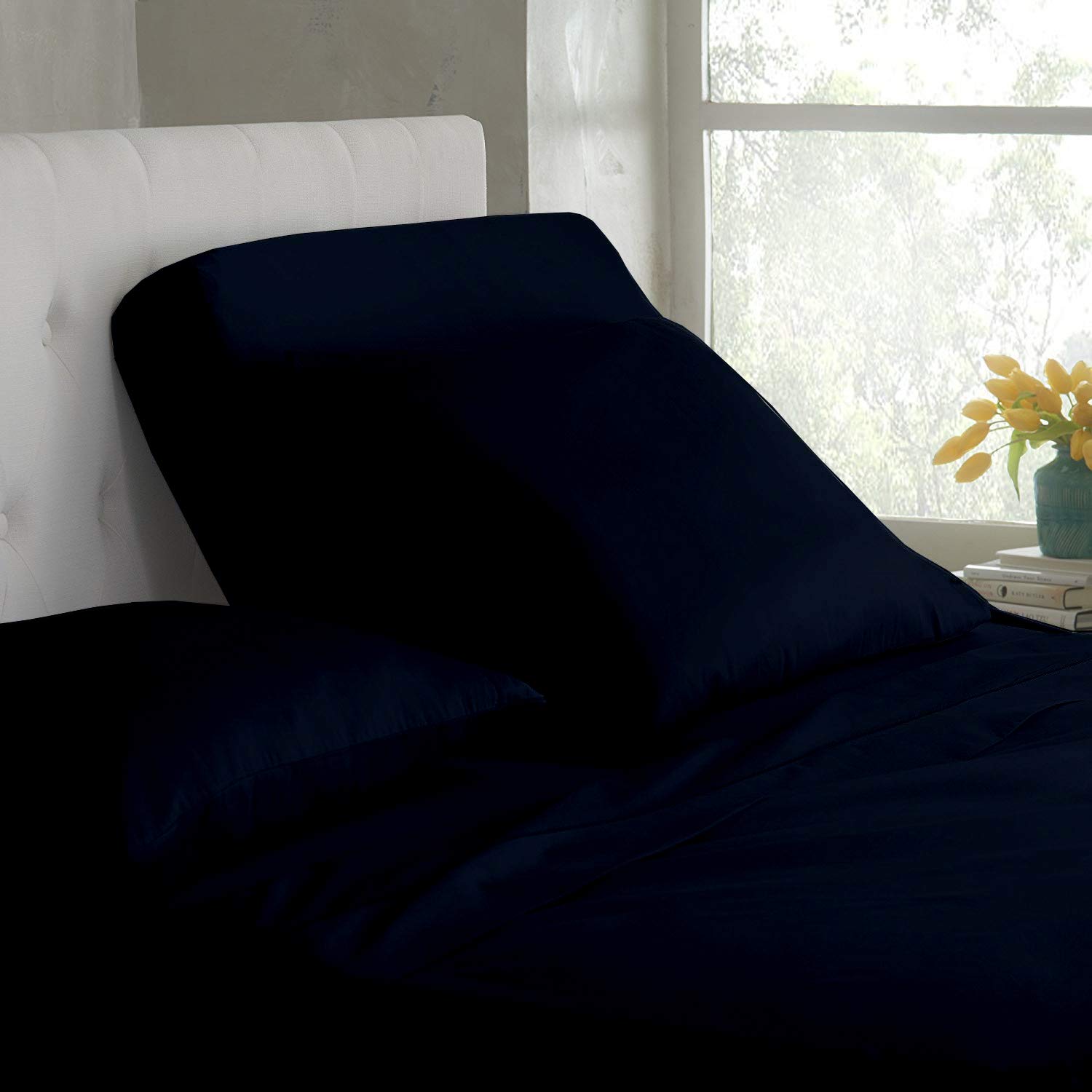 Premium Split King Sheet Set for Adjustable Beds & Sleep Number - 100% Cotton Split Head Flex Sheet Set - 12 Inch Deep Pocket Split Head King Sheets (Navy Blue) - Perfect for Adjustable Beds, Sleep Number Mattresses & Luxury Bedroom Comfort