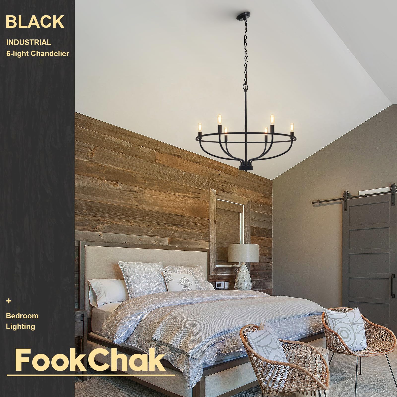6-Light Farmhouse Black Chandelier - Modern Metal Candle Hanging Light Fixture for Dining Room, Bedroom, Kitchen, Living Room & Entryway - 28.54 Inch Rustic Ceiling Lighting - Perfect for Farmhouse Decor, Wedding Venues & Cozy Home Ambiance