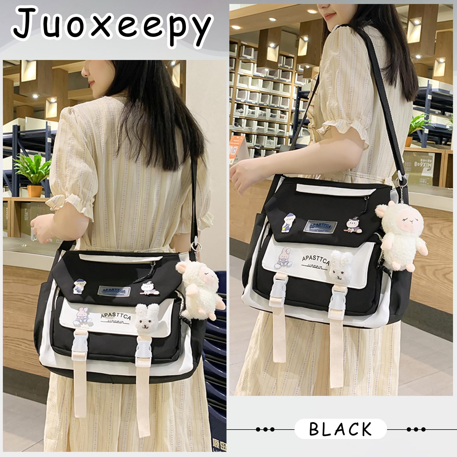 Kawaii Crossbody Bag for Women - Stylish Nylon Messenger Bag with Pendant & Pins | Perfect for Casual Outings & Anime Conventions