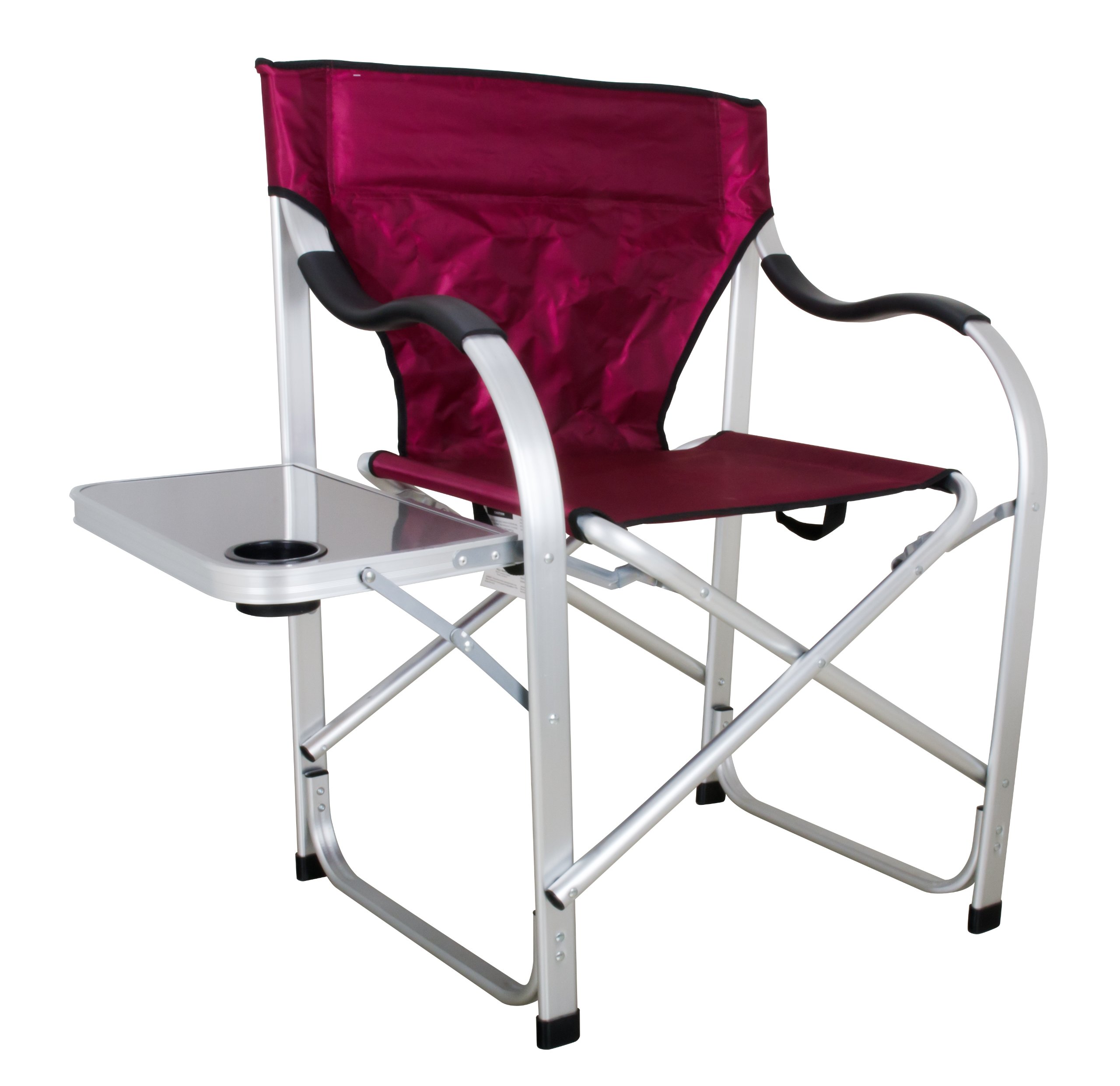 Heavy Duty Folding Camping Director Chair with Side Table - Burgundy Outdoor Lounge Chair (SL1215) for Backyard, Beach, Fishing & Camping Trips