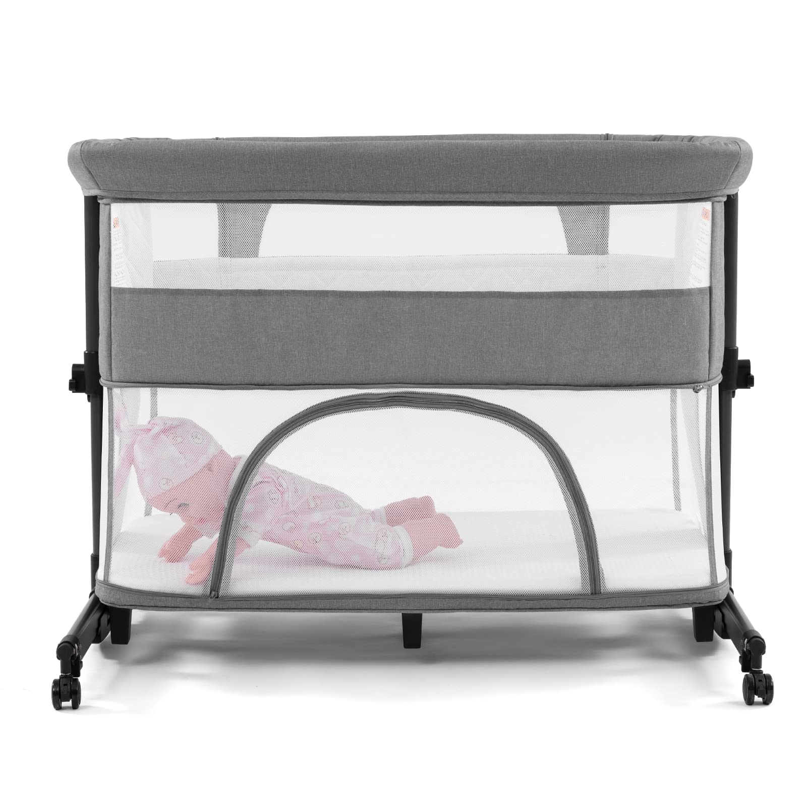 **Ihoming 3-in-1 Portable Baby Bassinet & Crib - Adjustable Breathable Mesh Sleeper for Newborns & Infants, Lightweight Travel Bed for Nursery, Home & On-the-Go (Grey)**