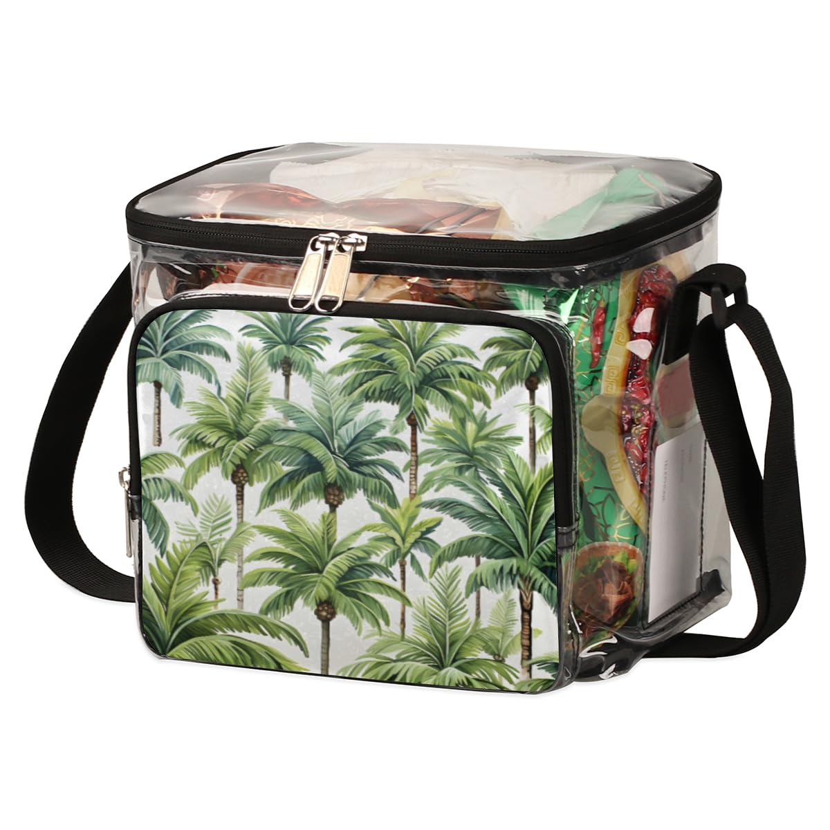 GzLeyigou Clear Transparent Tote Bag with Handles - Tropical Palm Tree Design Beach Shoulder Bag for Women, Summer Outdoor Picnic, Travel, Concerts & Sports Events (Stadium Approved) - Perfect for Hawaiian Vacations, Pool Parties and Music Festivals