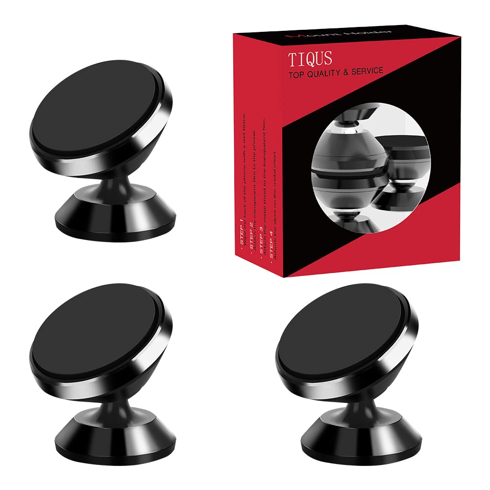 3 Pack Magnetic Phone Car Mount with Strong Adhesive - Heavy Duty Stick-on Phone Holder for Car Dashboard & Windshield - Includes Black Metal Plates for Secure Hands-Free Driving (Perfect for Commuting, Road Trips & GPS Navigation)