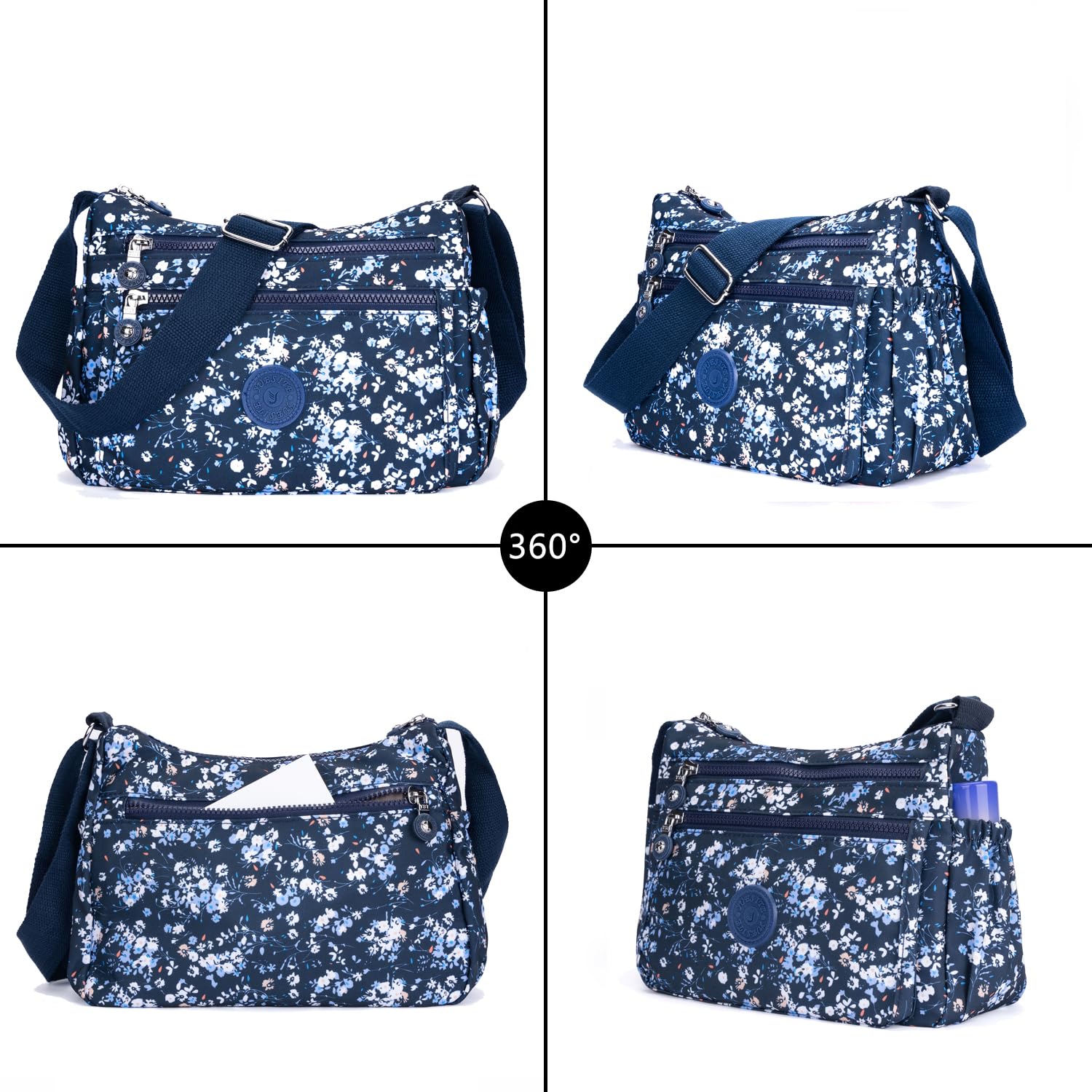 Stylish Nylon Floral Crossbody Bag for Women - Multi-Pocket Shoulder Purse with Adjustable Strap, Perfect for Travel, Shopping & Daily Use