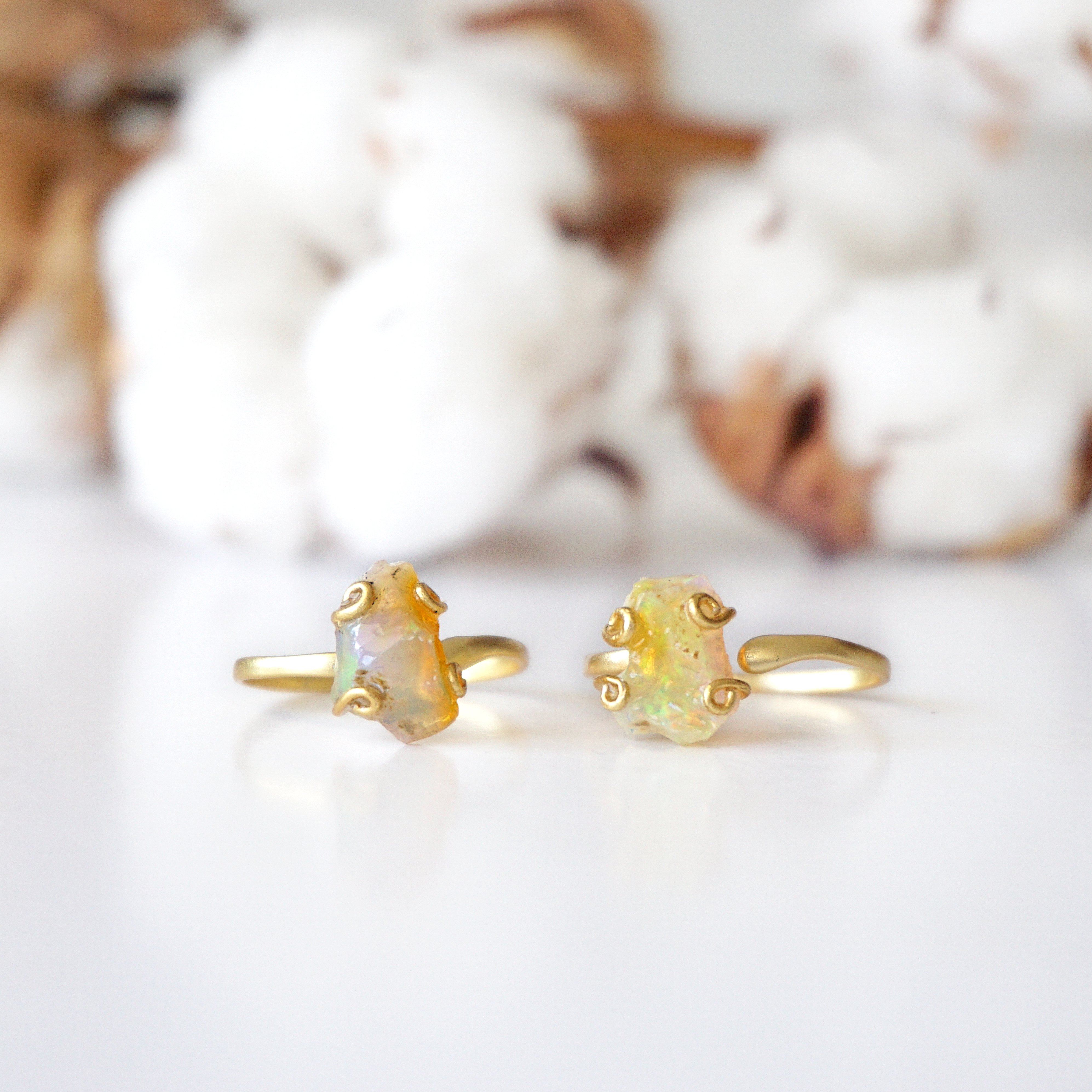 14K Gold Vermeil Fire Opal Adjustable Ring - Elegant Handmade Jewelry for Women, Perfect for Weddings, Parties & Everyday Wear