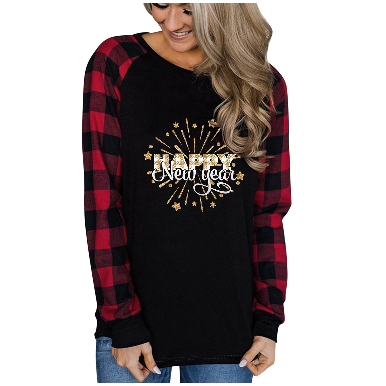 2022 Women's Plaid Print Long Sleeve T-Shirt - Year Round Christmas Top for Tall Women | Casual Wear, Holiday Outfits & Office Attire