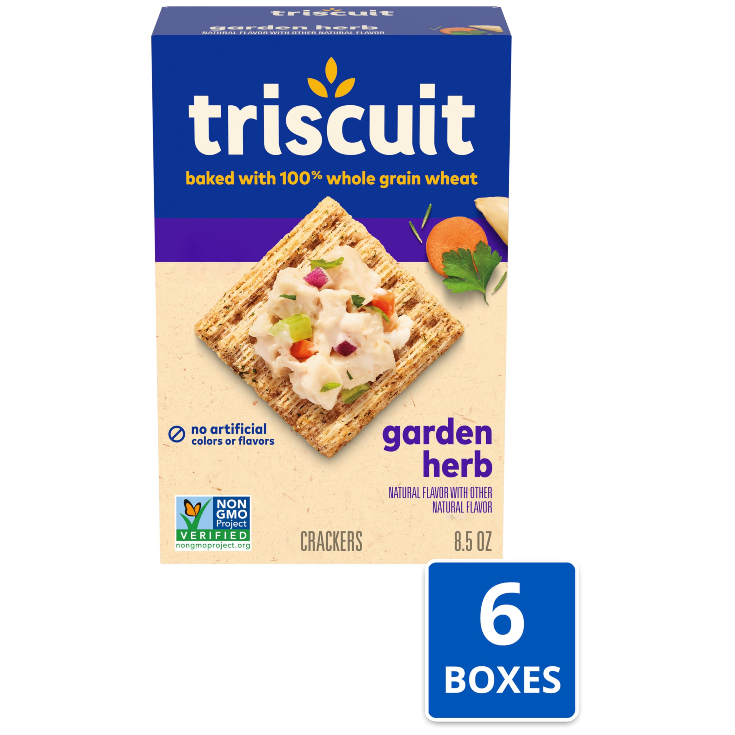 Triscuit Garden Herb Whole Grain Wheat Crackers - Healthy Lunch & Snack Crackers, Bulk Pack of 6 (8.5 oz Boxes) - Perfect for Office, School & On-the-Go Snacking