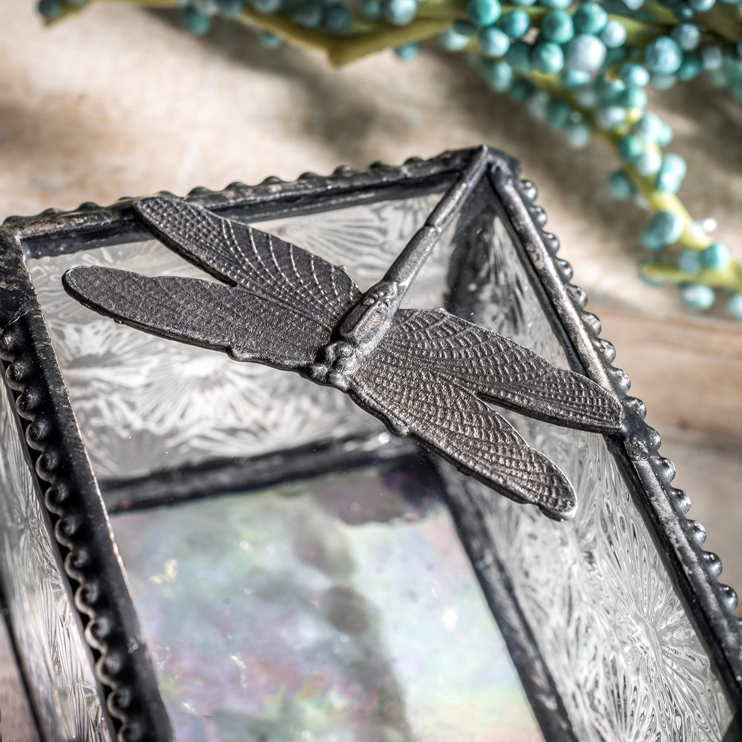 J Devlin Glass Art - Handmade Dragonfly Trinket Box for Jewelry, Rings & Keepsakes - Elegant Glass Storage Box with Lid - Perfect for Home Decor, Gift Giving & Collectibles (Box 291)