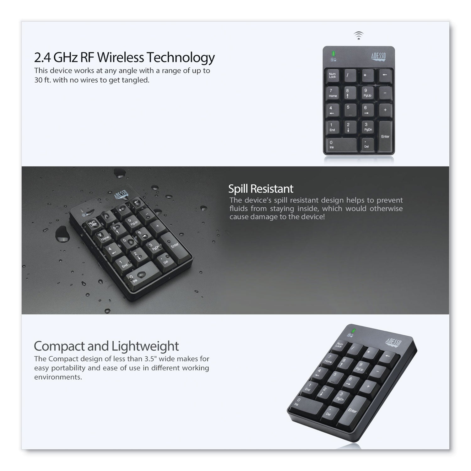 Adesso WKB6010UB Wireless 18-Key Numeric USB Keypad - Black | Compact Number Pad for Laptops, Accounting & Data Entry | Perfect for Office, Home & Remote Work