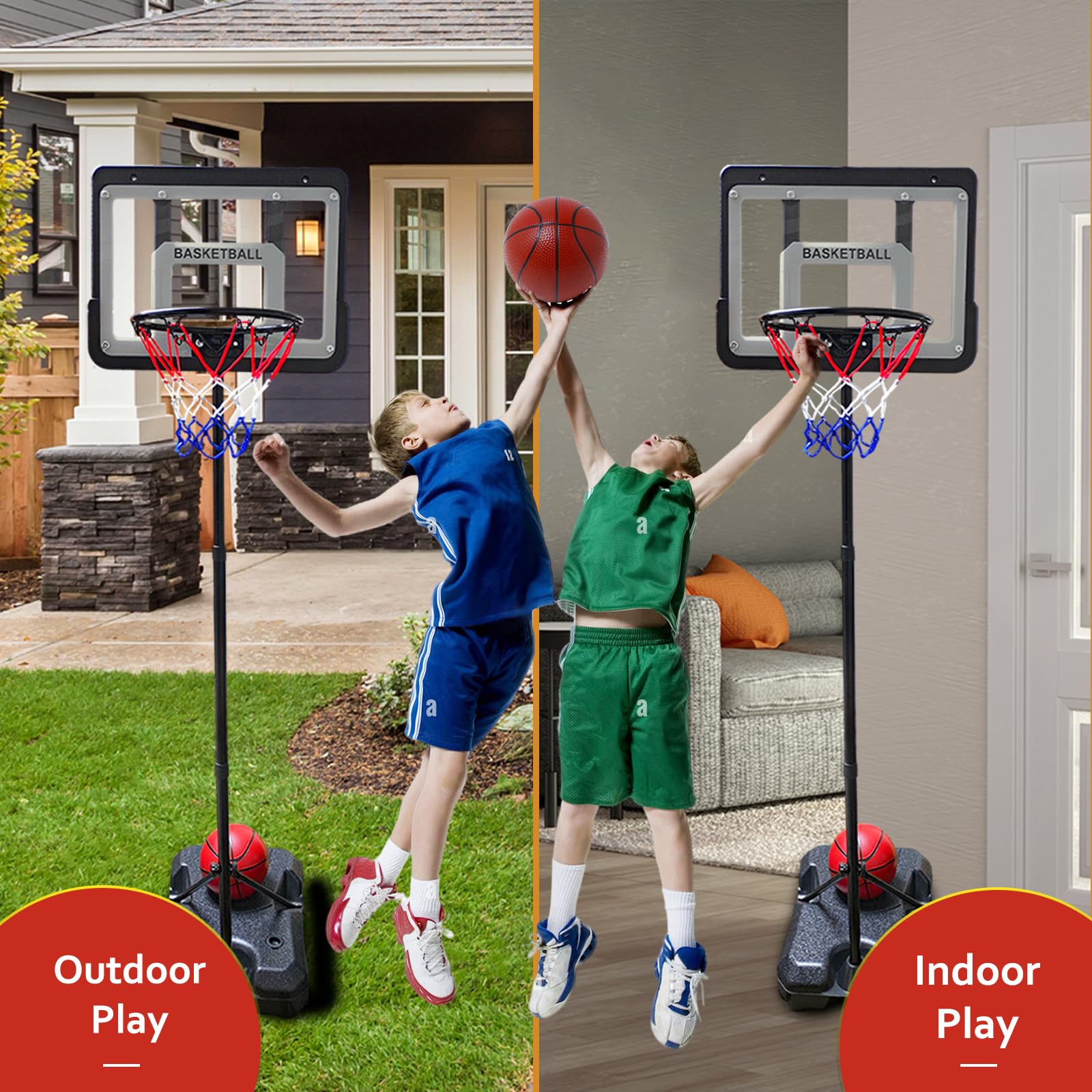 Adjustable Kids Basketball Hoop 2.9-6.2ft - Indoor/Outdoor Toy for Ages 3-8 - Perfect for Backyard & Playroom