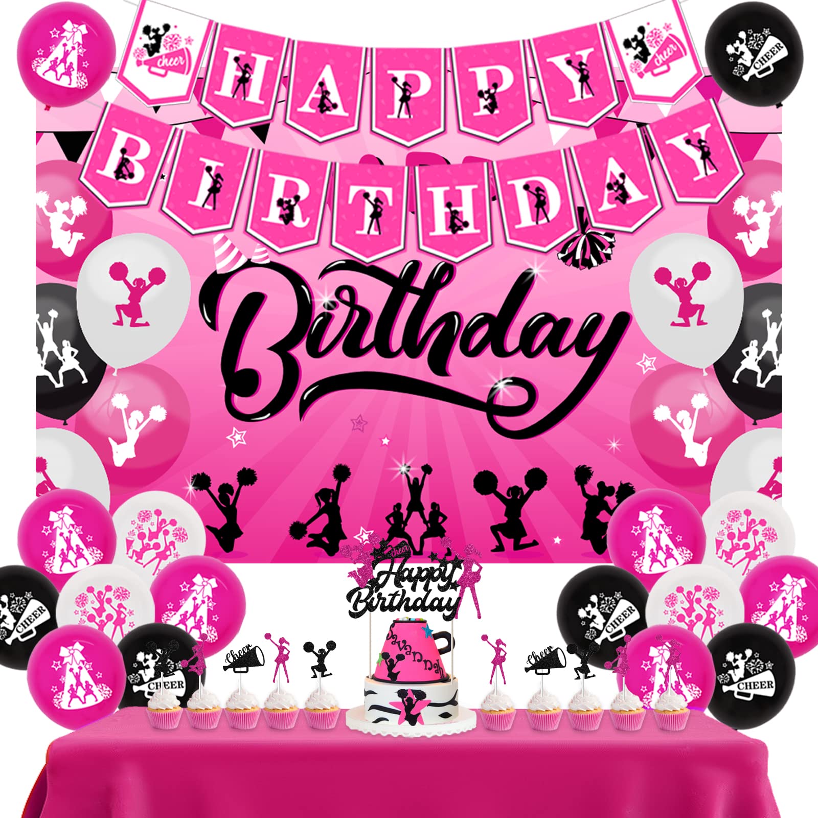 Cheerleader Party Decorations - Rose Red Black Theme for Birthday Celebrations