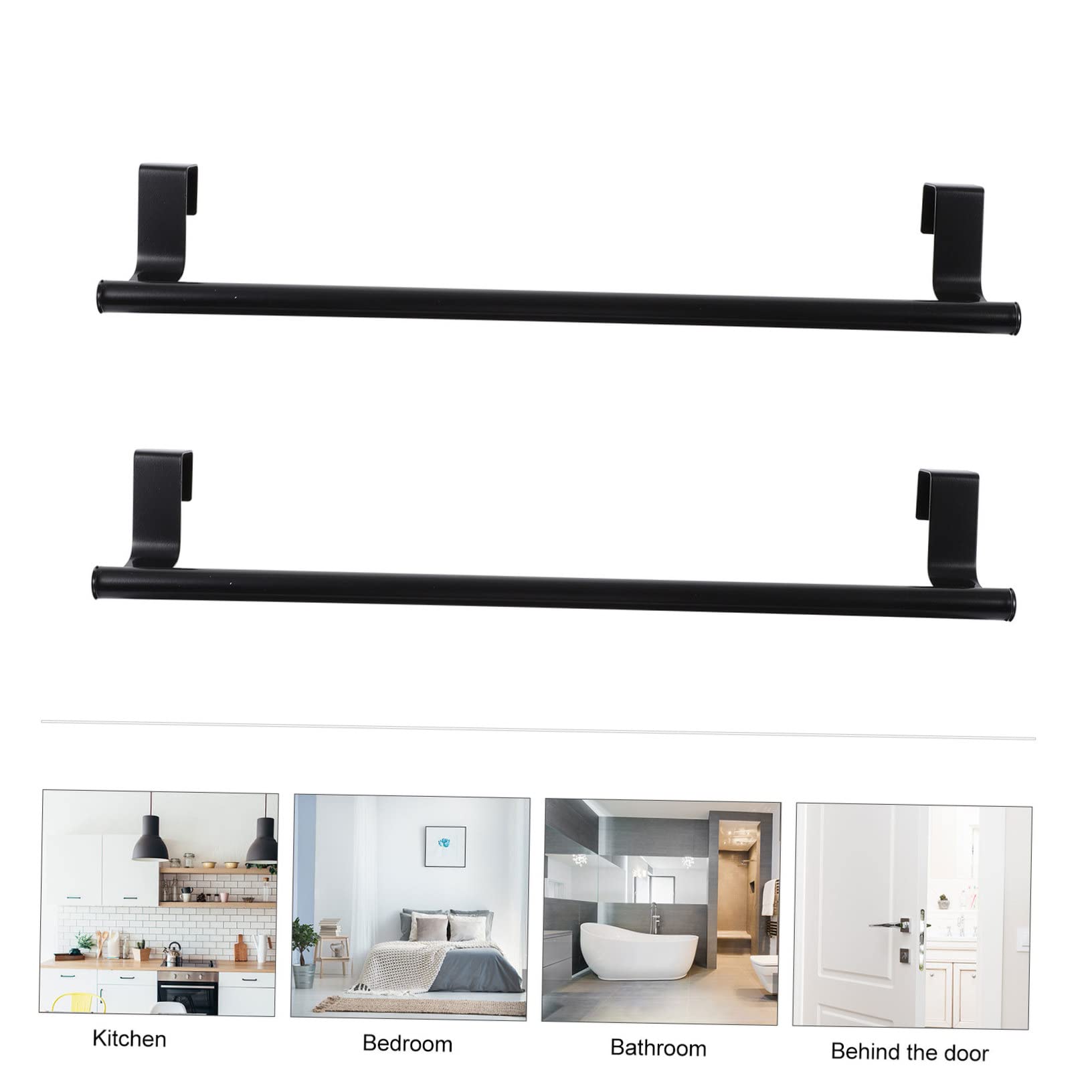 6-Piece Stainless Steel Over Door Towel Rack Set - Wall Mounted Hanger for Bathroom, Kitchen & Laundry - Space Saving Clothes & Towel Holder - Black