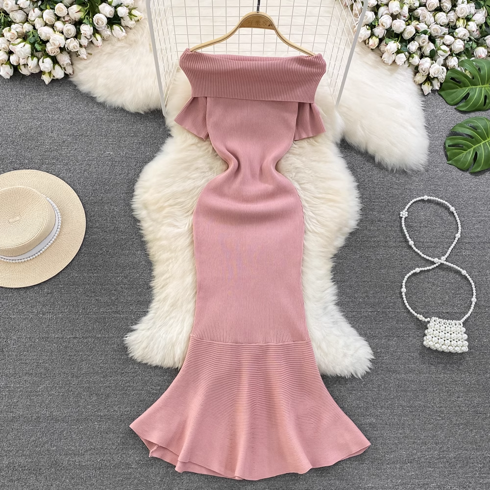 Elegant Off Shoulder Ruffled Knitted Mermaid Evening Dress for Women - Summer Formal Gown 1312 | Perfect for Prom, Cocktail Party & Beach Wedding