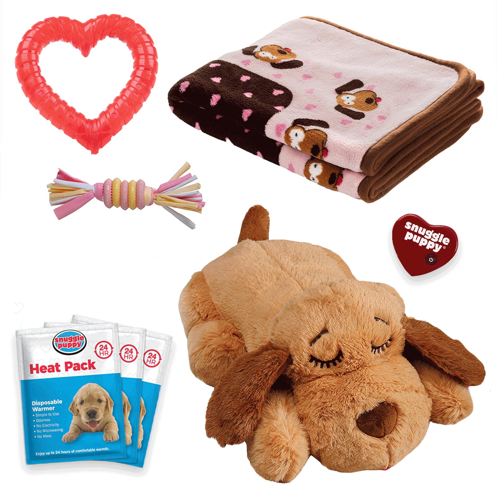 Original Snuggle Puppy Essentials Starter Kit - Heartbeat Dog Toy & Calming Aid with 3 Heat Packs, Puppy Teething Chew Toy & Soft Blanket for Anxiety Relief | Perfect for New Puppies, Separation Anxiety & Crate Training