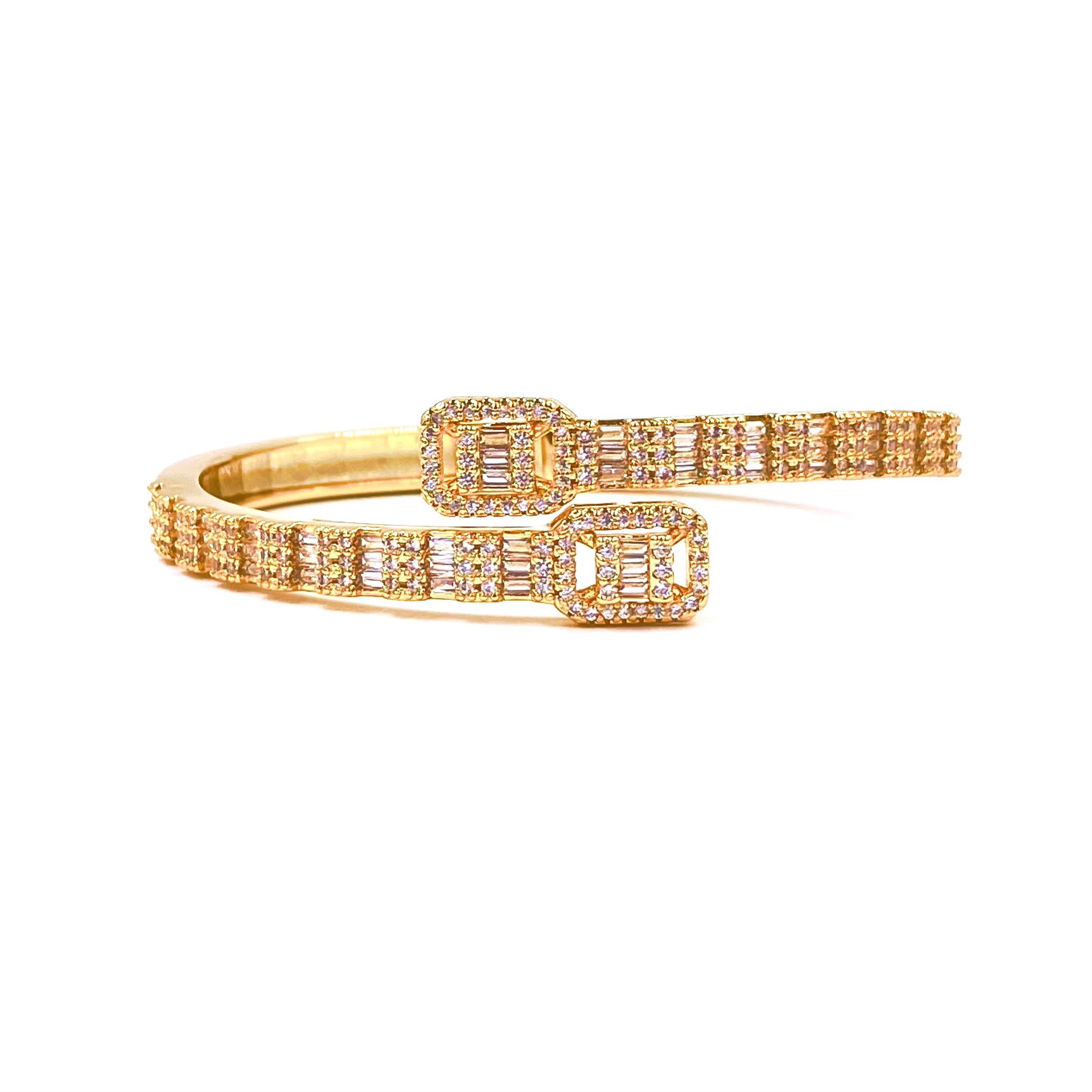 Ashley Gold Stainless Steel Stacked Square & Baguette CZ Bracelet - Elegant Jewelry for Women, Perfect for Parties, Weddings & Everyday Wear